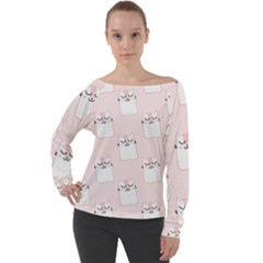 Fluffy Cat Pets Off Shoulder Long Sleeve Velour Top by artworkshop