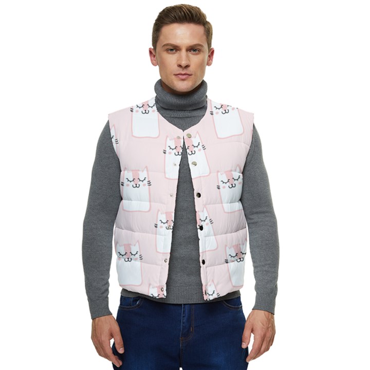 Fluffy Cat Pets Men s Short Button Up Puffer Vest	