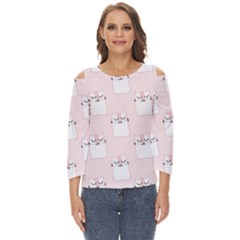 Fluffy Cat Pets Cut Out Wide Sleeve Top