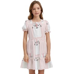 Fluffy Cat Pets Kids  Puff Sleeved Dress