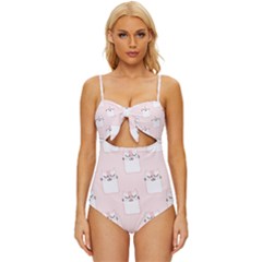 Fluffy Cat Pets Knot Front One-piece Swimsuit