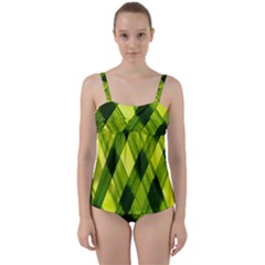 Leaves Grass Woven Twist Front Tankini Set by artworkshop