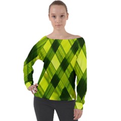 Leaves Grass Woven Off Shoulder Long Sleeve Velour Top by artworkshop