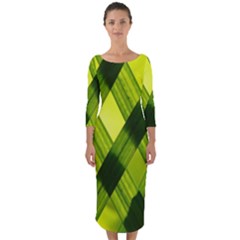 Leaves Grass Woven Quarter Sleeve Midi Bodycon Dress by artworkshop