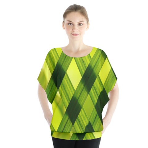 Leaves Grass Woven Batwing Chiffon Blouse by artworkshop