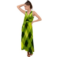 Leaves Grass Woven V-neck Chiffon Maxi Dress by artworkshop