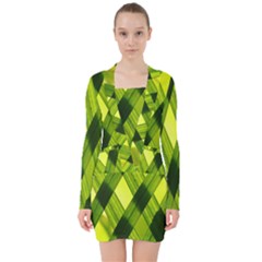 Leaves Grass Woven V-neck Bodycon Long Sleeve Dress by artworkshop