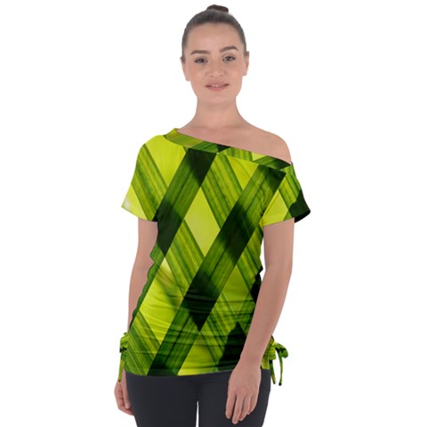 Leaves Grass Woven Off Shoulder Tie-up Tee by artworkshop