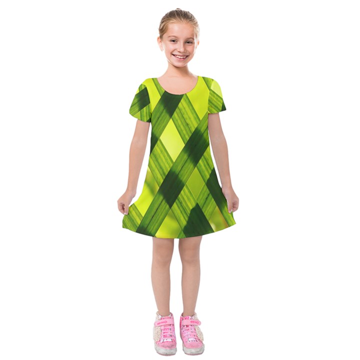 Leaves Grass Woven Kids  Short Sleeve Velvet Dress