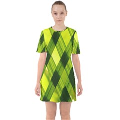 Leaves Grass Woven Sixties Short Sleeve Mini Dress by artworkshop