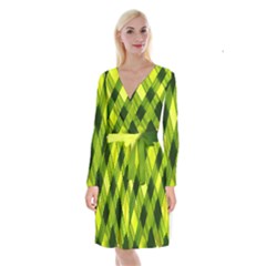 Leaves Grass Woven Long Sleeve Velvet Front Wrap Dress by artworkshop