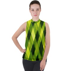 Leaves Grass Woven Mock Neck Chiffon Sleeveless Top by artworkshop