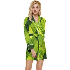 Leaves Grass Woven Long Sleeve Satin Robe