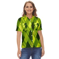 Leaves Grass Woven Women s Short Sleeve Double Pocket Shirt