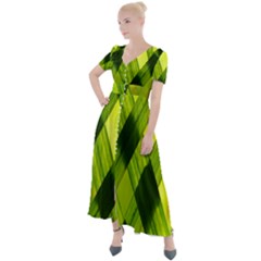 Leaves Grass Woven Button Up Short Sleeve Maxi Dress by artworkshop