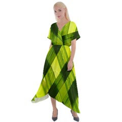 Leaves Grass Woven Cross Front Sharkbite Hem Maxi Dress by artworkshop