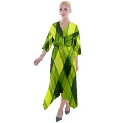 Leaves Grass Woven Quarter Sleeve Wrap Front Maxi Dress by artworkshop