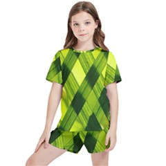 Leaves Grass Woven Kids  Tee And Sports Shorts Set by artworkshop