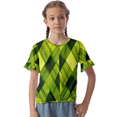 Leaves Grass Woven Kids  Cuff Sleeve Scrunch Bottom Tee