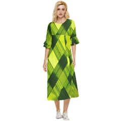 Leaves Grass Woven Double Cuff Midi Dress by artworkshop