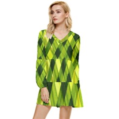 Leaves Grass Woven Tiered Long Sleeve Mini Dress by artworkshop