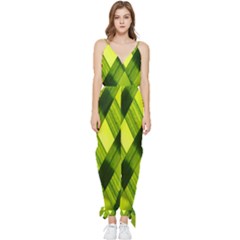 Leaves Grass Woven Sleeveless Tie Ankle Chiffon Jumpsuit by artworkshop