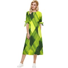 Leaves Grass Woven Bow Sleeve Chiffon Midi Dress by artworkshop