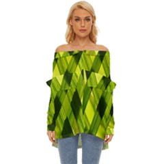 Leaves Grass Woven Off Shoulder Chiffon Pocket Shirt