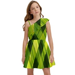 Leaves Grass Woven Kids  One Shoulder Party Dress