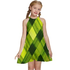 Leaves Grass Woven Kids  Halter Collar Waist Tie Chiffon Dress