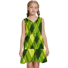 Leaves Grass Woven Kids  Sleeveless Tiered Mini Dress