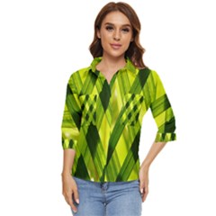 Leaves Grass Woven Women s Quarter Sleeve Pocket Shirt