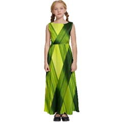 Leaves Grass Woven Kids  Satin Sleeveless Maxi Dress