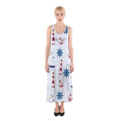 Lighthouse Sail Boat Seagull Sleeveless Maxi Dress by artworkshop