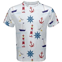 Lighthouse Sail Boat Seagull Men s Cotton Tee by artworkshop