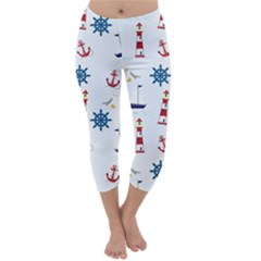 Lighthouse Sail Boat Seagull Capri Winter Leggings  by artworkshop