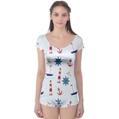 Lighthouse Sail Boat Seagull Boyleg Leotard  by artworkshop