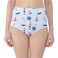 Lighthouse Sail Boat Seagull Classic High-waist Bikini Bottoms by artworkshop