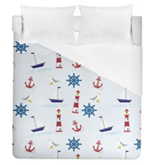 Lighthouse Sail Boat Seagull Duvet Cover (queen Size) by artworkshop