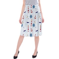 Lighthouse Sail Boat Seagull Midi Beach Skirt by artworkshop