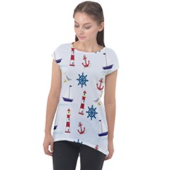 Lighthouse Sail Boat Seagull Cap Sleeve High Low Top by artworkshop