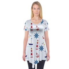 Lighthouse Sail Boat Seagull Short Sleeve Tunic  by artworkshop