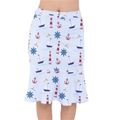 Lighthouse Sail Boat Seagull Short Mermaid Skirt by artworkshop