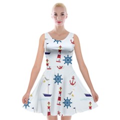 Lighthouse Sail Boat Seagull Velvet Skater Dress by artworkshop