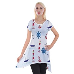 Lighthouse Sail Boat Seagull Short Sleeve Side Drop Tunic by artworkshop