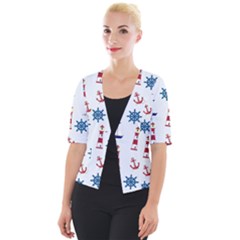 Lighthouse Sail Boat Seagull Cropped Button Cardigan by artworkshop