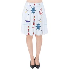 Lighthouse Sail Boat Seagull Velvet High Waist Skirt by artworkshop