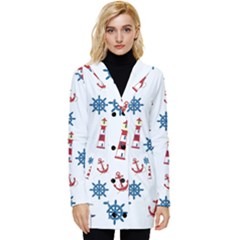 Lighthouse Sail Boat Seagull Button Up Hooded Coat  by artworkshop