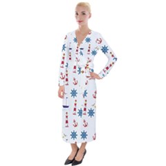 Lighthouse Sail Boat Seagull Velvet Maxi Wrap Dress by artworkshop