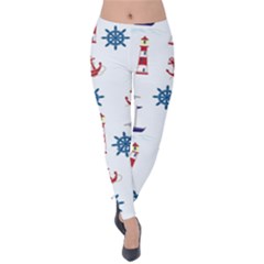 Lighthouse Sail Boat Seagull Velvet Leggings by artworkshop